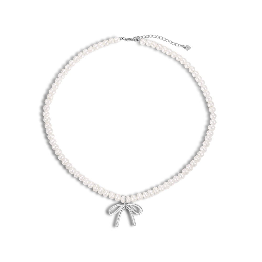 BOW PEARL | SILVER NECKLACE